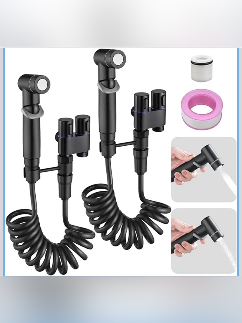 New Open Box 2 Black 1-In-2-Out Dual Control Valve Mini Toilet Faucet Sprayer Ki